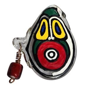 Vtg Signed JBH Painted Blown Glass Puerto Rican Carribean Mask Pin Brooch